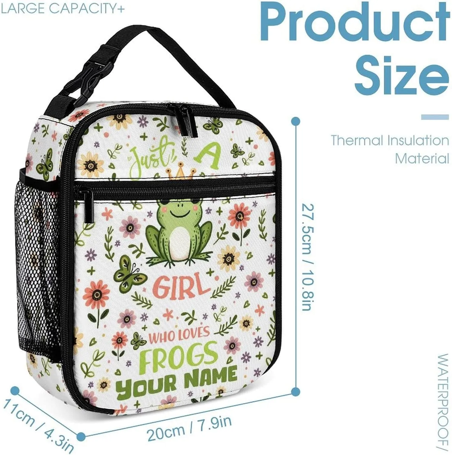 Custom Frog Backpack with Lunch Box & Pencil Case for Kids Girls Boys School, 16 Inch Cute Frogs Bookbag, School Backpack for Students Children, Lightweight, Large Capacity