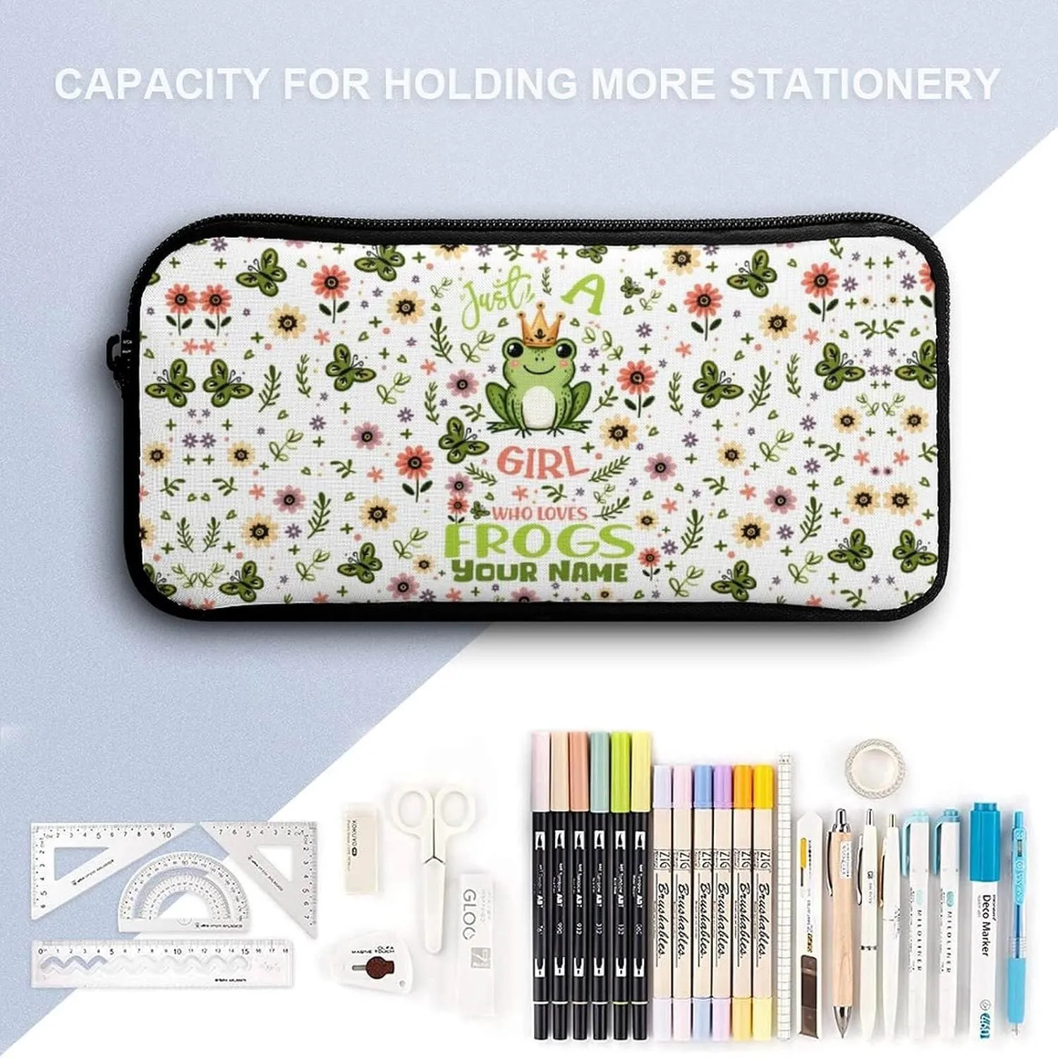 Custom Frog Backpack with Lunch Box & Pencil Case for Kids Girls Boys School, 16 Inch Cute Frogs Bookbag, School Backpack for Students Children, Lightweight, Large Capacity