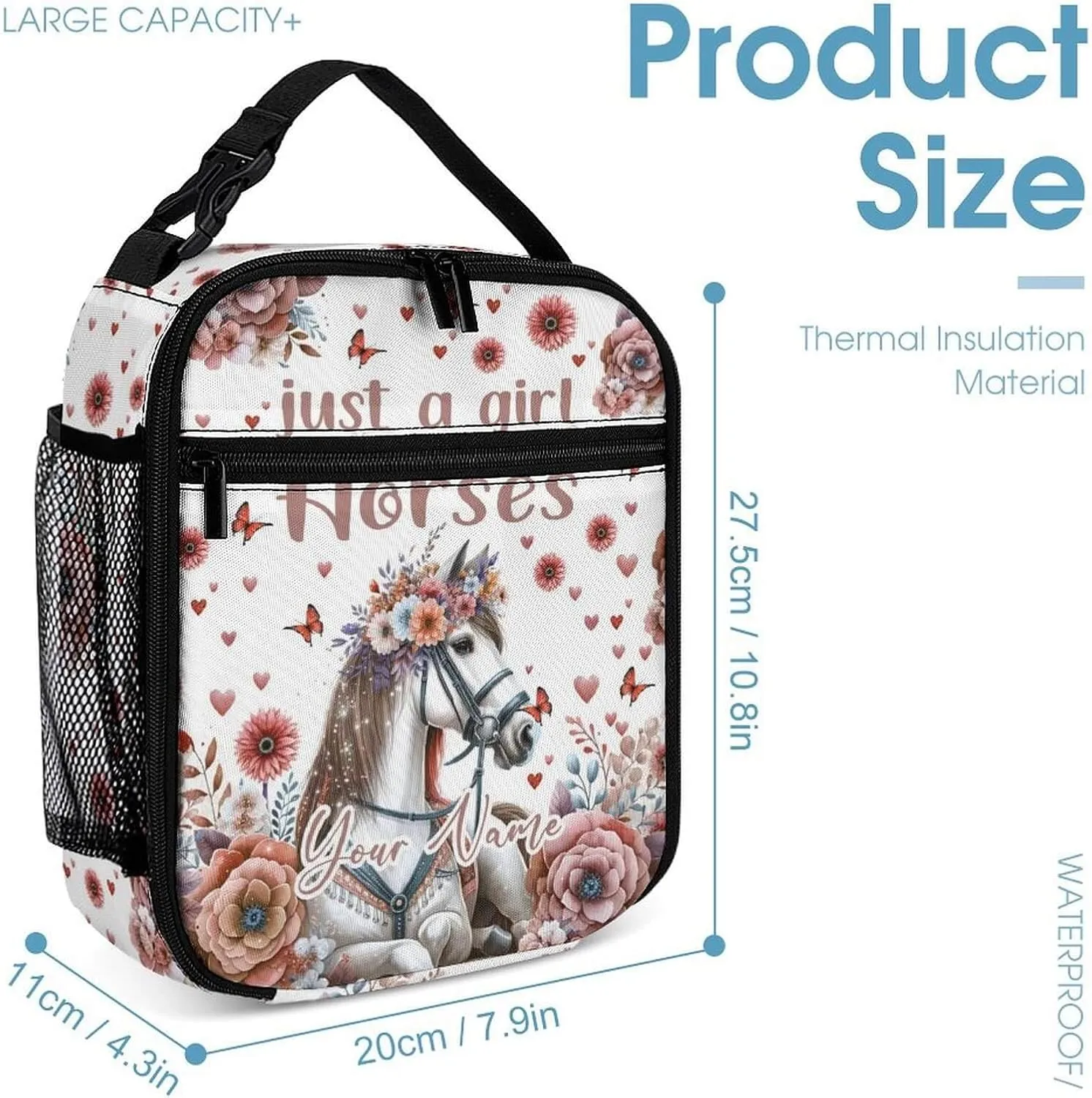 Custom Horse Backpack with Lunch Box & Pencil Case for Kids Girls Boys School, 16 Inch Cute Horses Bookbag, School Backpack for Students Children, Lightweight, Large Capacity