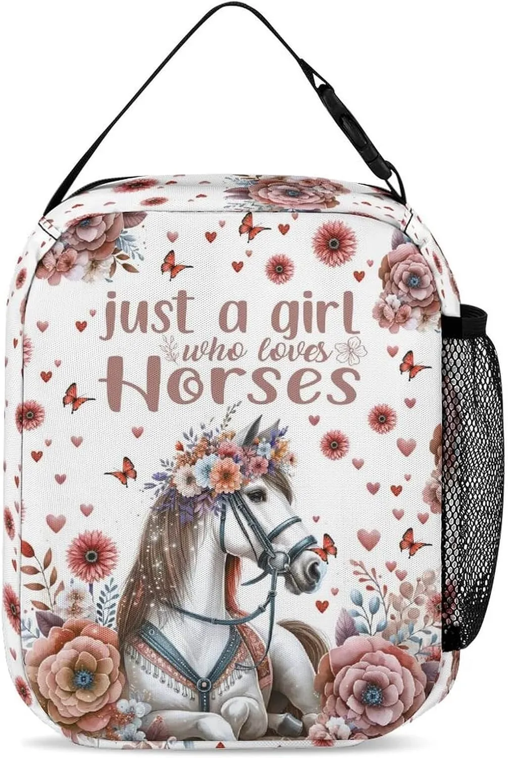 Custom Horse Backpack with Lunch Box & Pencil Case for Kids Girls Boys School, 16 Inch Cute Horses Bookbag, School Backpack for Students Children, Lightweight, Large Capacity
