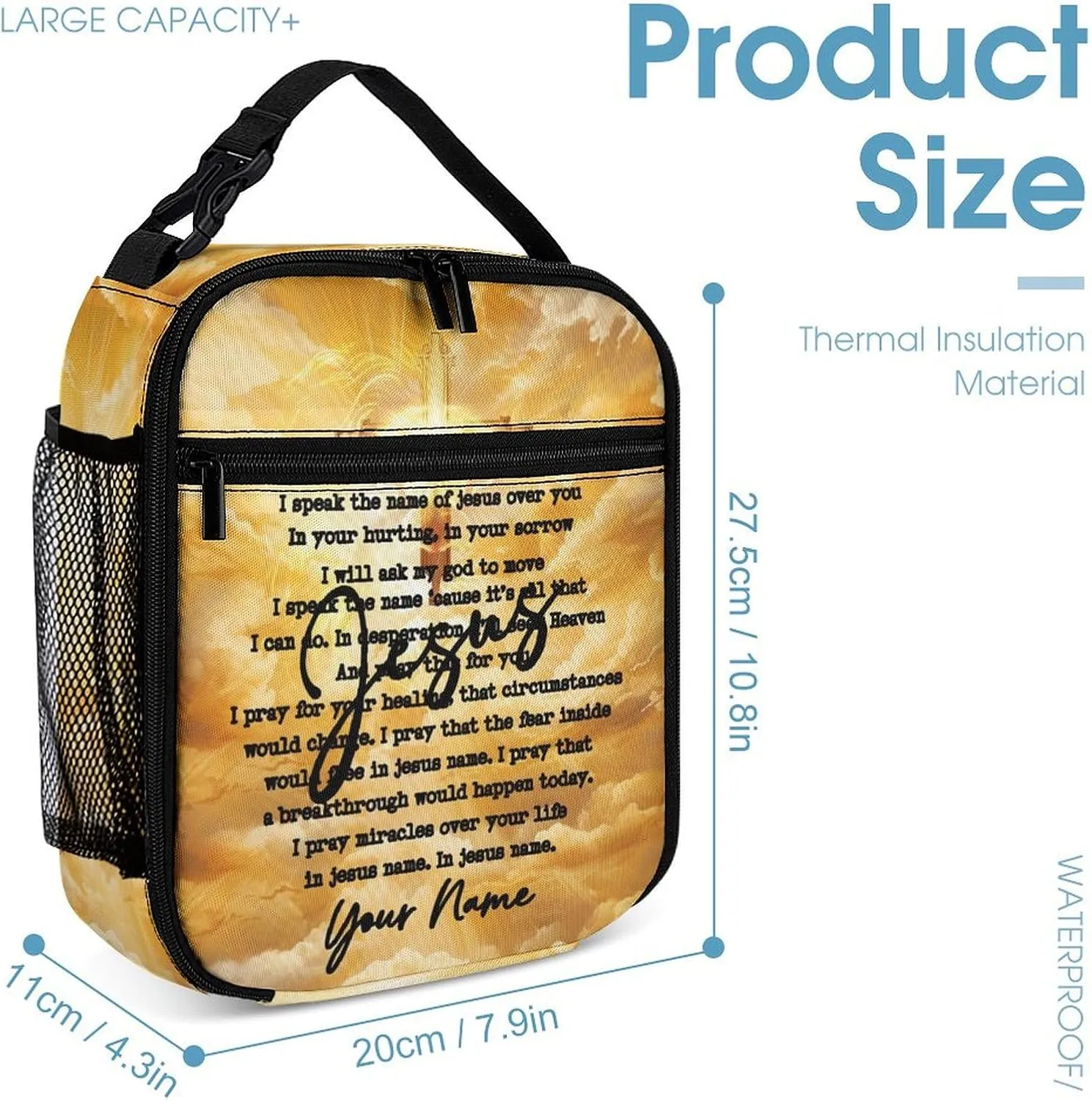 Custom Jesus Catholic Backpack with Lunch Box & Pencil Case, 16 Inch Divine Mercy Themed Bookbag, Adjustable Lightweight Large Capacity, Colorful Religious Christiane Backpack Set with Lunch Bag