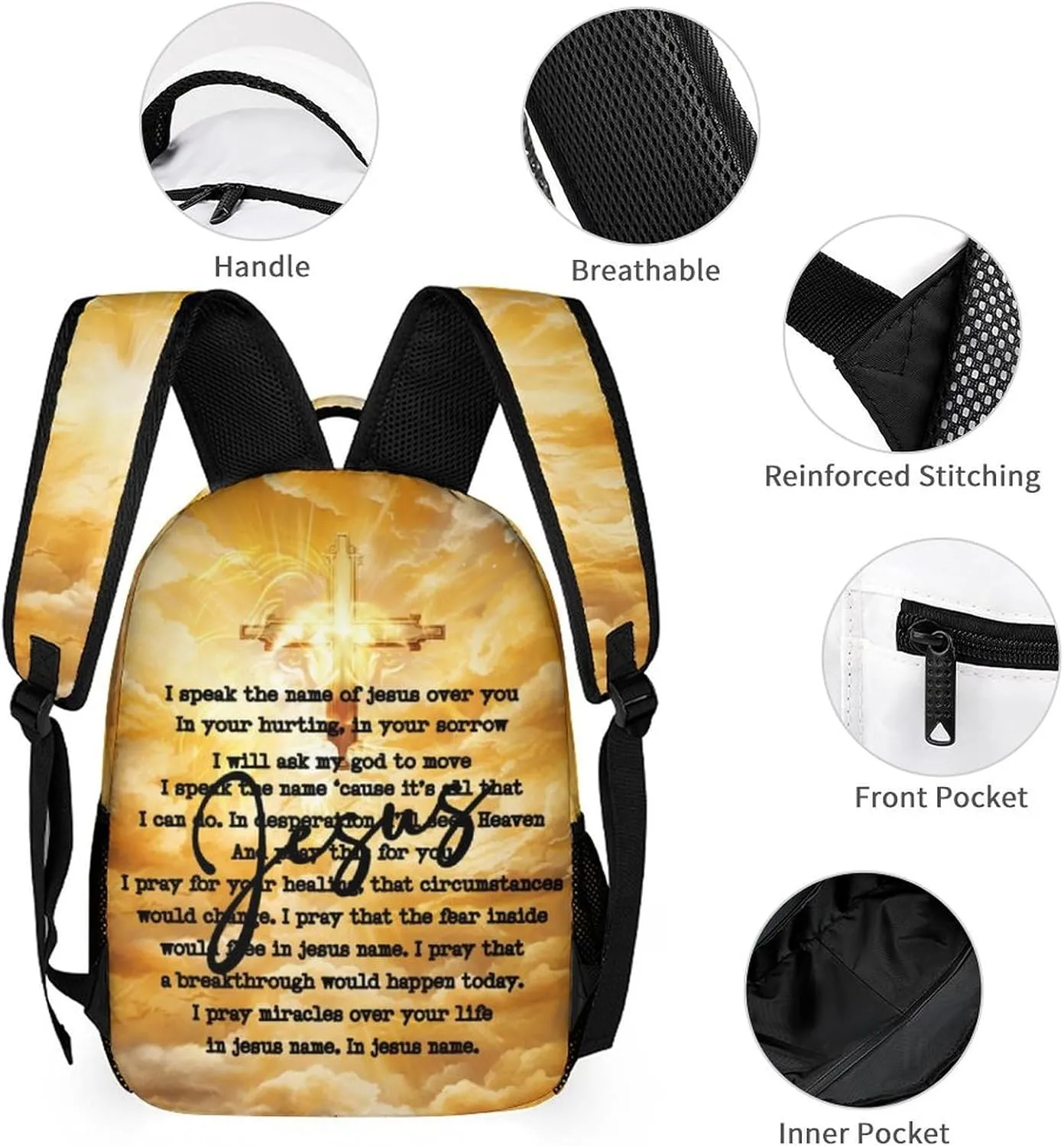 Custom Jesus Catholic Backpack with Lunch Box & Pencil Case, 16 Inch Divine Mercy Themed Bookbag, Adjustable Lightweight Large Capacity, Colorful Religious Christiane Backpack Set with Lunch Bag