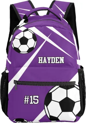 Custom Kid Backpack, Sport Soccer Player Number Team Name Purple Personalized School Bookbag with Your Own Name, Customization Casual Bookbags for Student Girls Boys