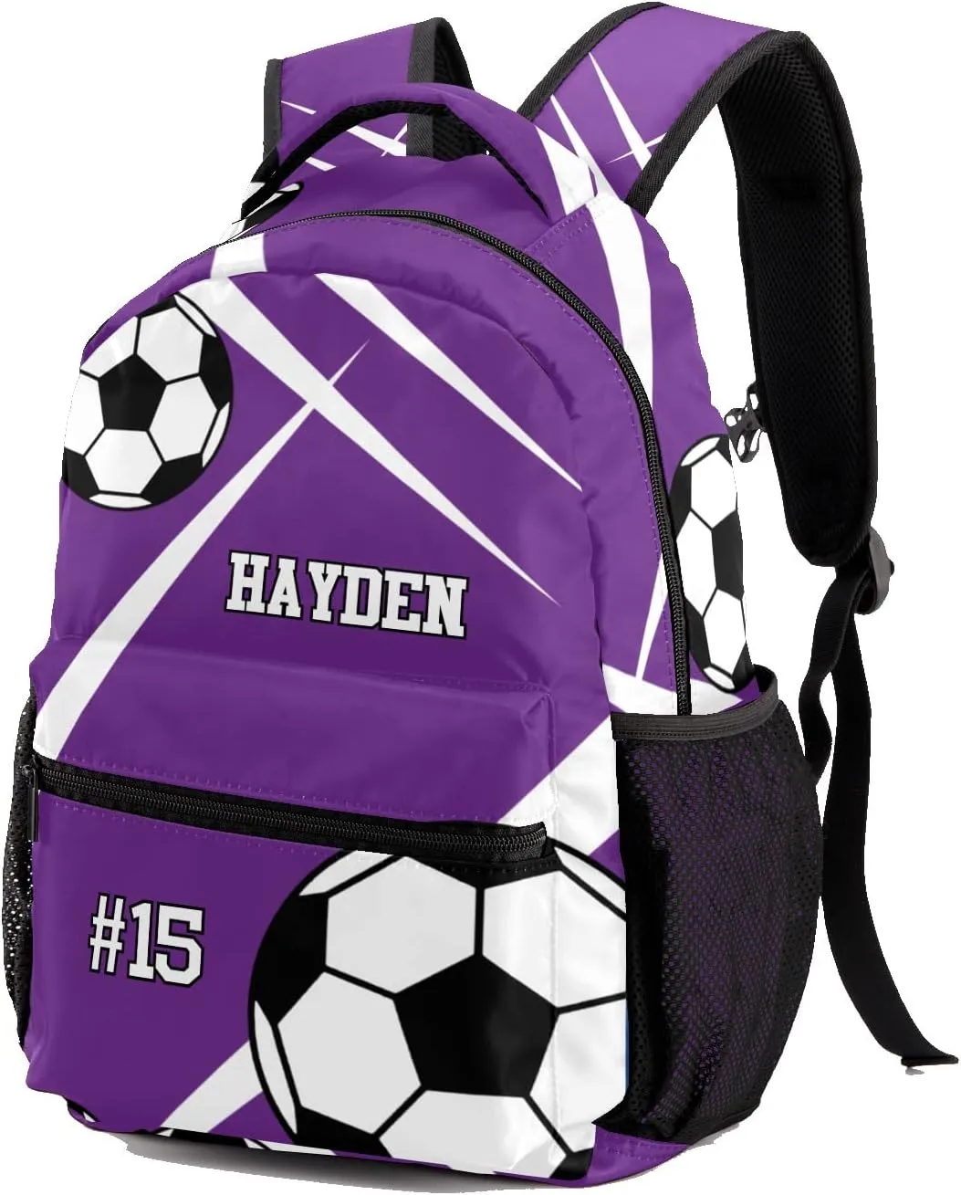 Custom Kid Backpack, Sport Soccer Player Number Team Name Purple Personalized School Bookbag with Your Own Name, Customization Casual Bookbags for Student Girls Boys