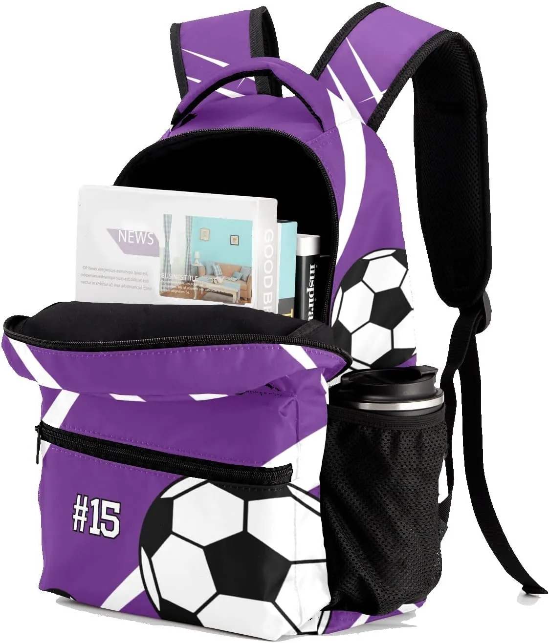 Custom Kid Backpack, Sport Soccer Player Number Team Name Purple Personalized School Bookbag with Your Own Name, Customization Casual Bookbags for Student Girls Boys