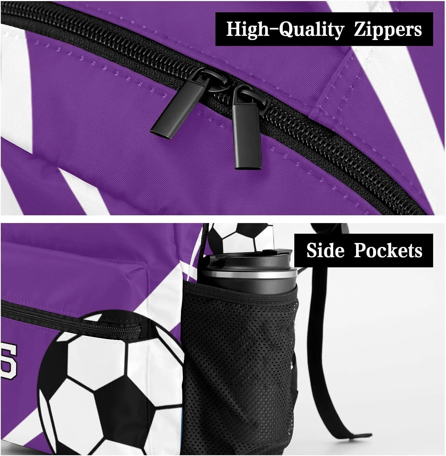 Custom Kid Backpack, Sport Soccer Player Number Team Name Purple Personalized School Bookbag with Your Own Name, Customization Casual Bookbags for Student Girls Boys