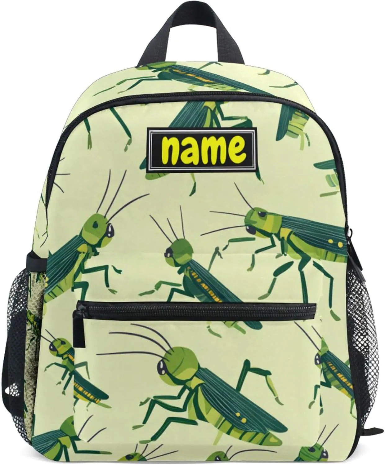 Custom Kid's Name Backpack for Boys Girls, Cute Green Grasshopper Pattern Toddler Mini Backpack Personalized Children Preschool Bookbag