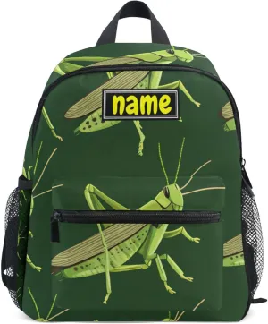 Custom Kid's Name Backpack for Boys Girls, Cute Green Grasshopper Toddler Mini Backpack Personalized Children Preschool Bookbag