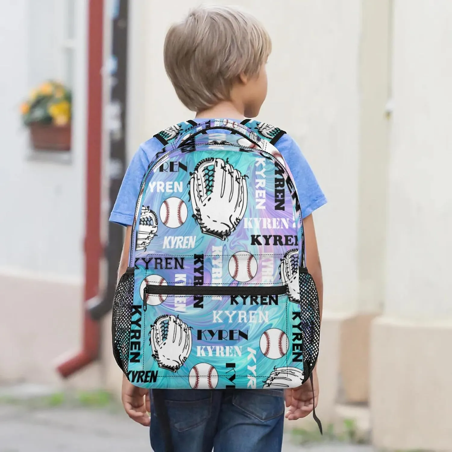 Custom Name Baseball Backpack for Men Women, Personalized Laptop Backpack with Name, Sports Bag Lightweight Daypack for Travel Camping, Blue Purple