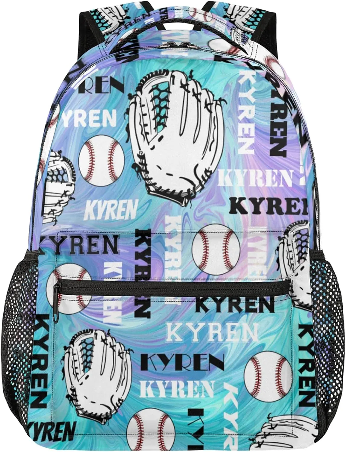 Custom Name Baseball Backpack for Men Women, Personalized Laptop Backpack with Name, Sports Bag Lightweight Daypack for Travel Camping, Blue Purple