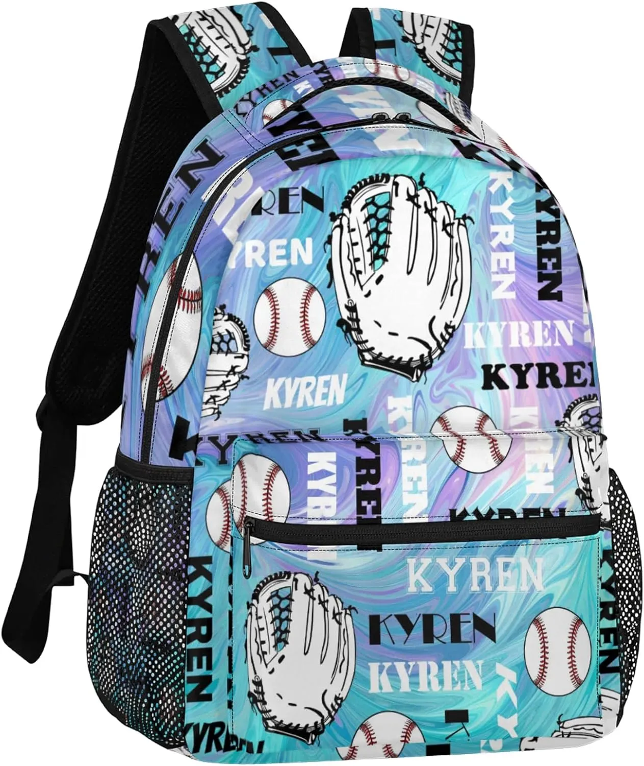 Custom Name Baseball Backpack for Men Women, Personalized Laptop Backpack with Name, Sports Bag Lightweight Daypack for Travel Camping, Blue Purple