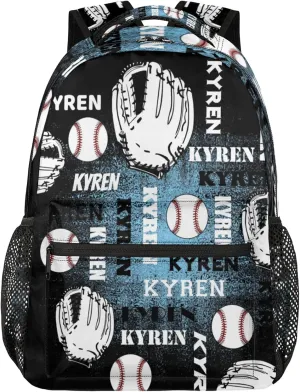 Custom Name Baseball Backpack for Men Women, Personalized Name Laptop Backpack, Sports Bag Lightweight Daypack for Travel Camping, Blue Black