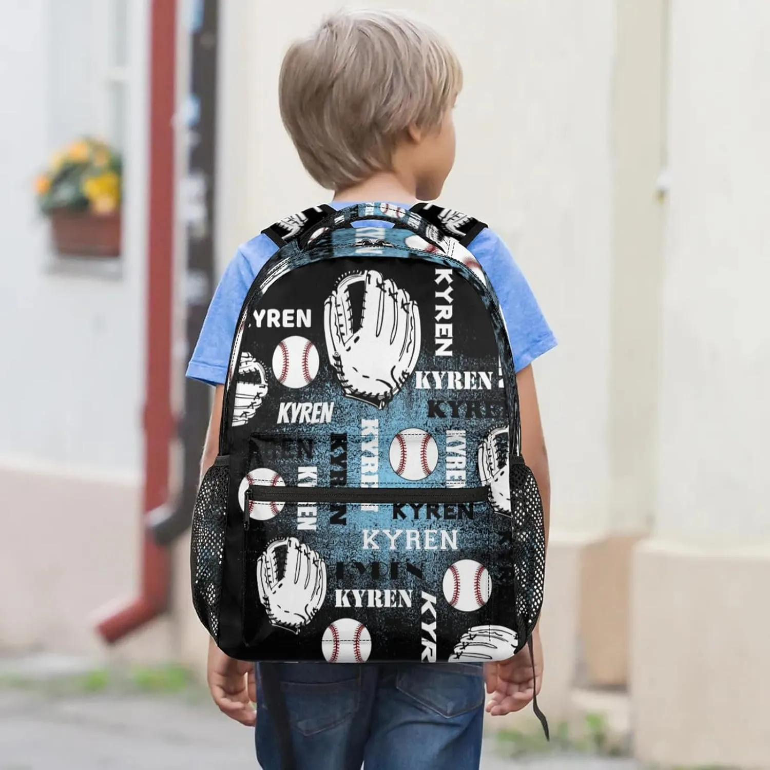 Custom Name Baseball Backpack for Men Women, Personalized Name Laptop Backpack, Sports Bag Lightweight Daypack for Travel Camping, Blue Black