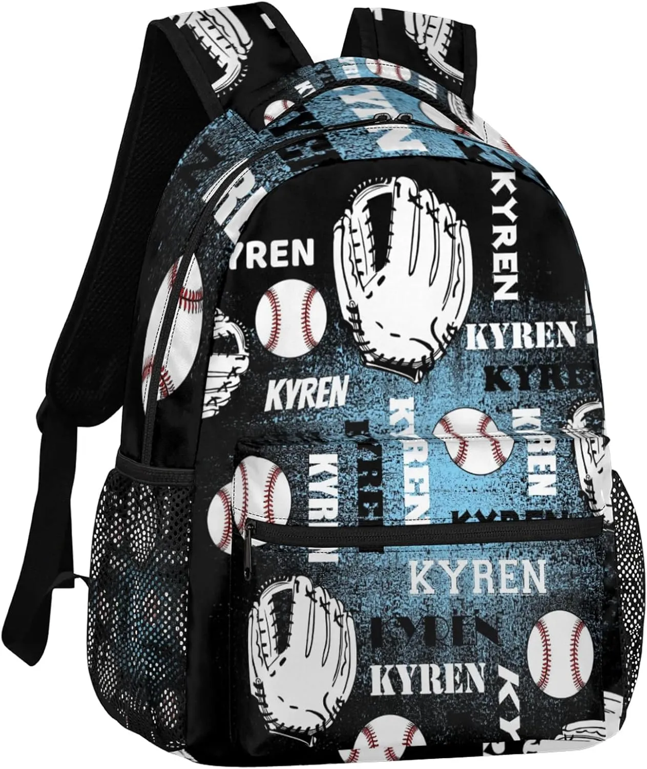 Custom Name Baseball Backpack for Men Women, Personalized Name Laptop Backpack, Sports Bag Lightweight Daypack for Travel Camping, Blue Black