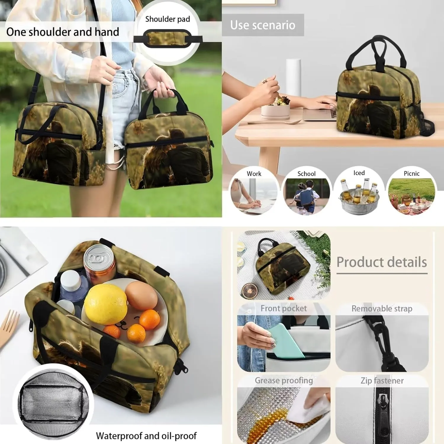 Custom Name/Image Backpack with Lunch Box Compartment Multi-Functional Large Capacity Tote Bag for School Waterproof Leakproof Insulated Lunch Bag and Pencil Case