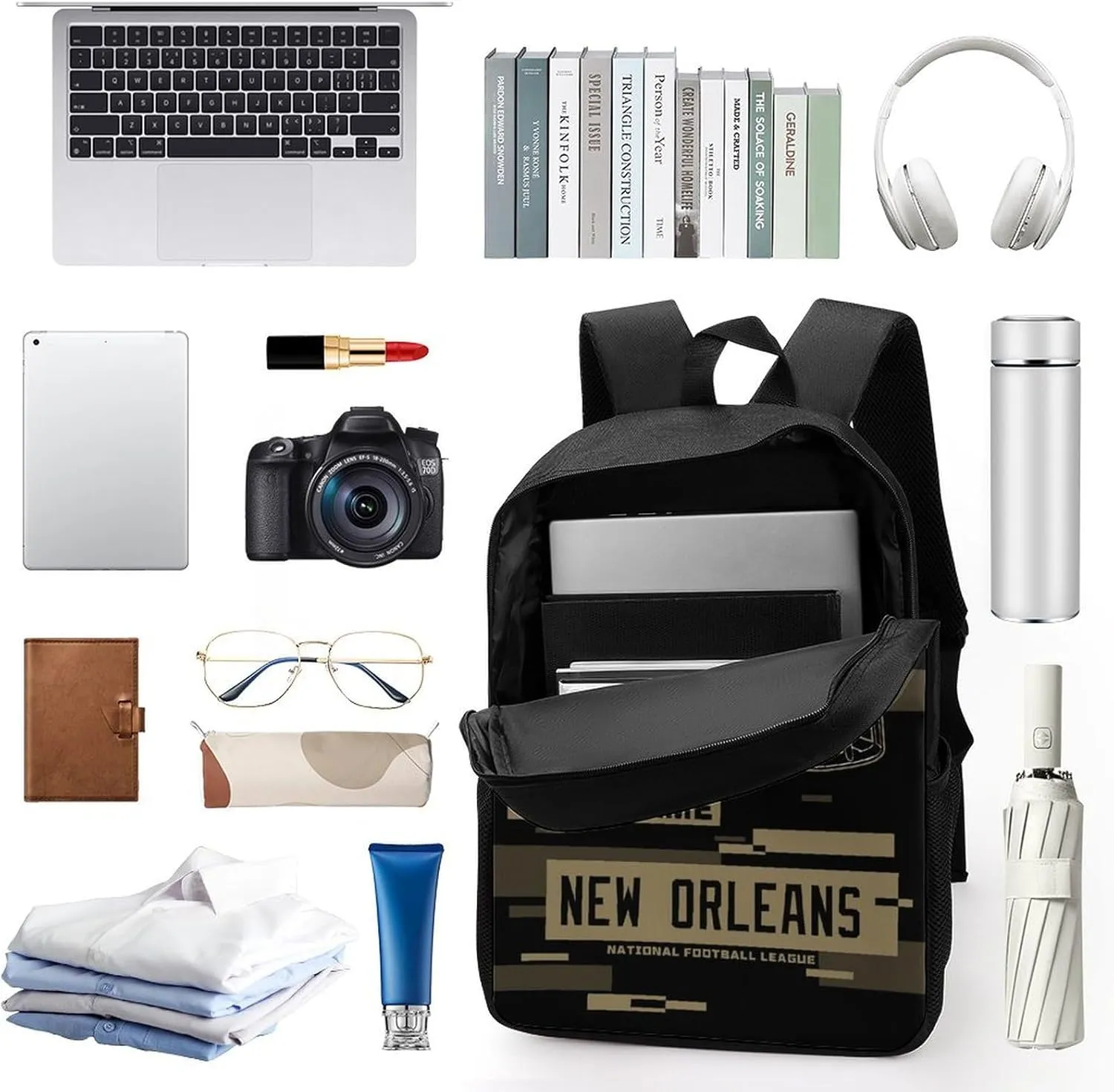 Custom New Orleans Backpack Personalized Name Number 17 Inch Laptop Shoulder Bag Fan Gift for Boy Girl Men Women