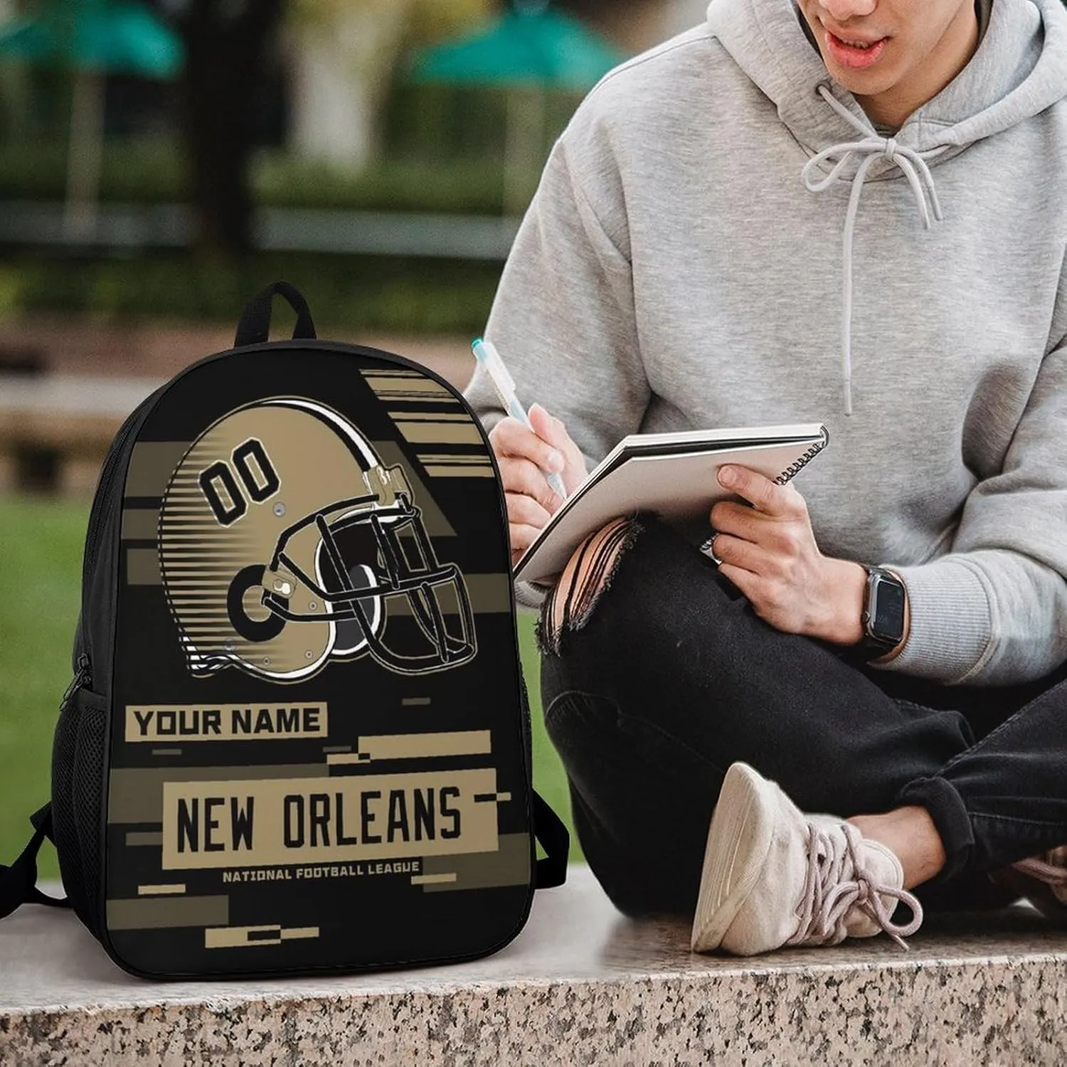 Custom New Orleans Backpack Personalized Name Number 17 Inch Laptop Shoulder Bag Fan Gift for Boy Girl Men Women