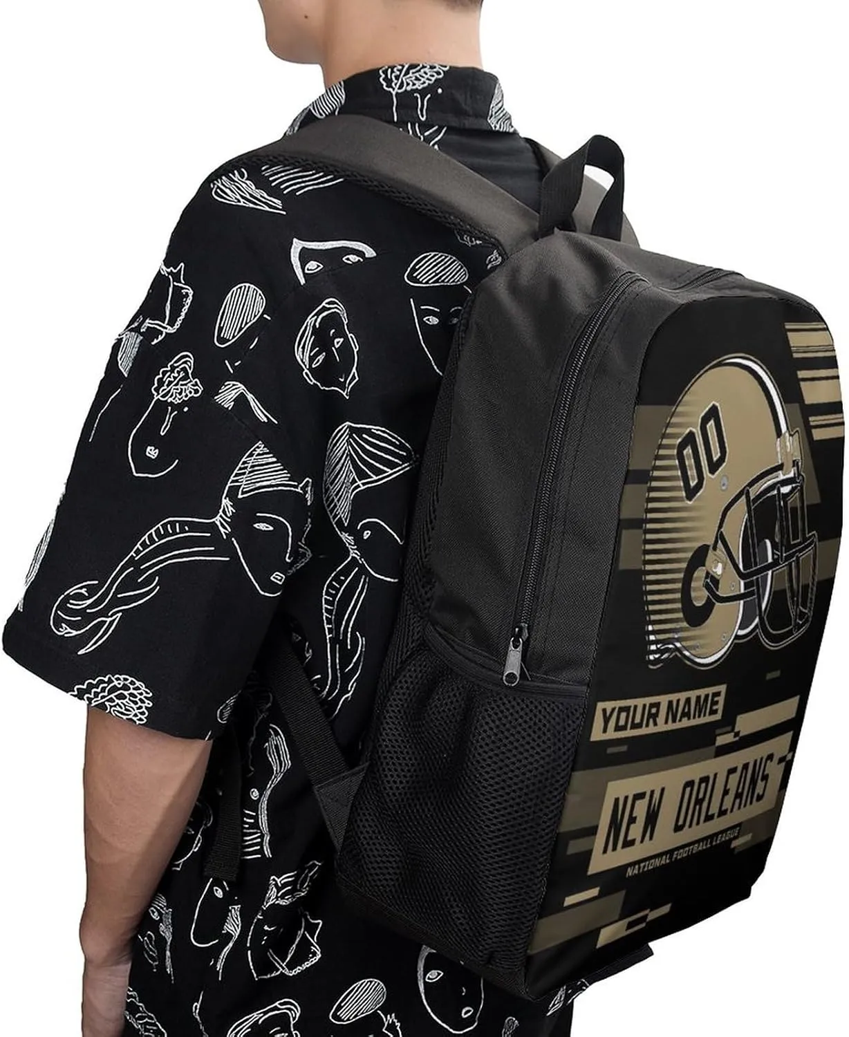 Custom New Orleans Backpack Personalized Name Number 17 Inch Laptop Shoulder Bag Fan Gift for Boy Girl Men Women