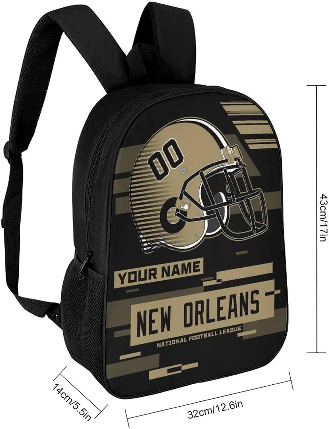 Custom New Orleans Backpack Personalized Name Number 17 Inch Laptop Shoulder Bag Fan Gift for Boy Girl Men Women