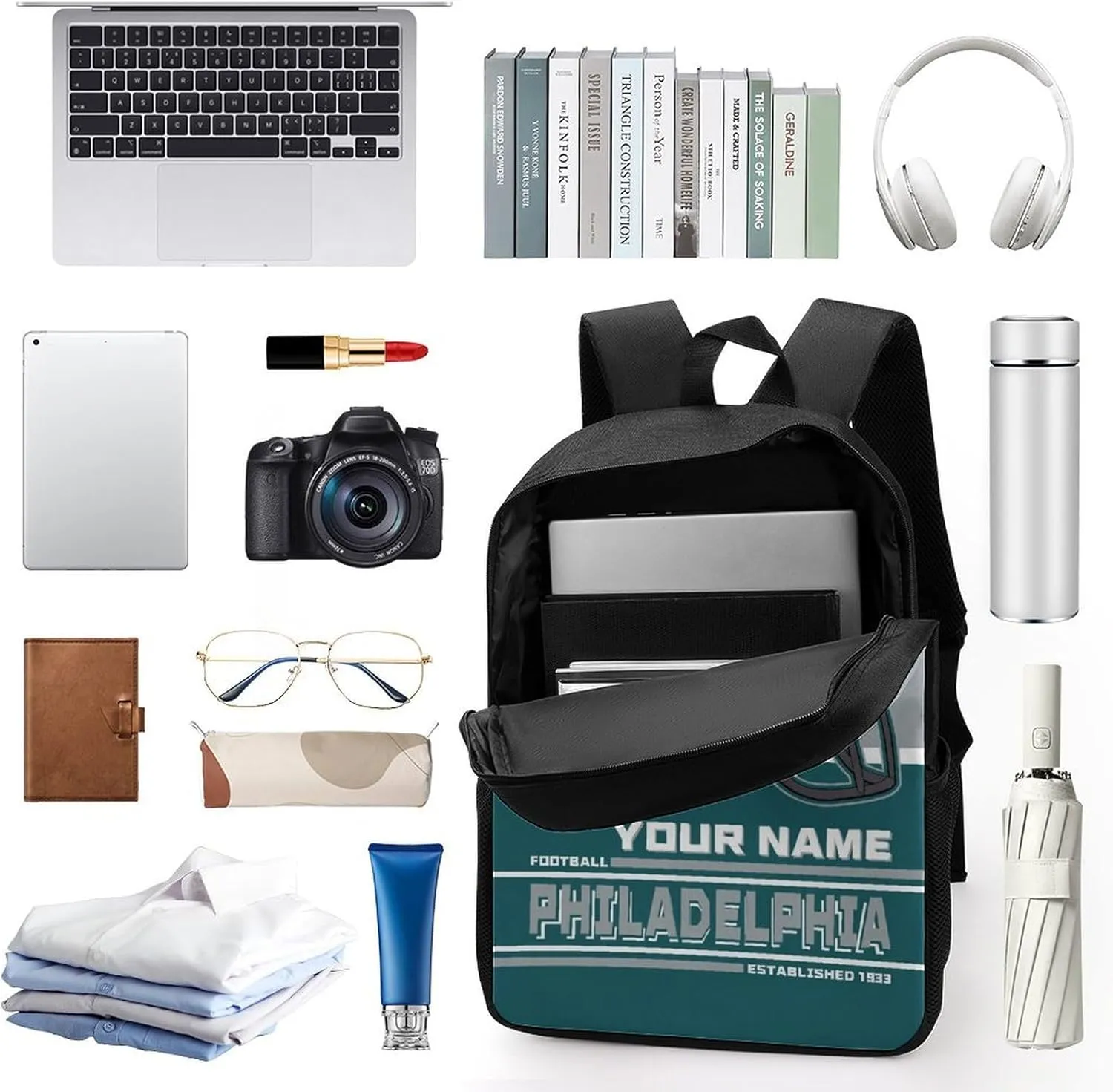 Custom Philadelphia Backpack Personalized Name Number Large Capacity Laptop Bag for School Men Women Fan Gift (17 Inch)