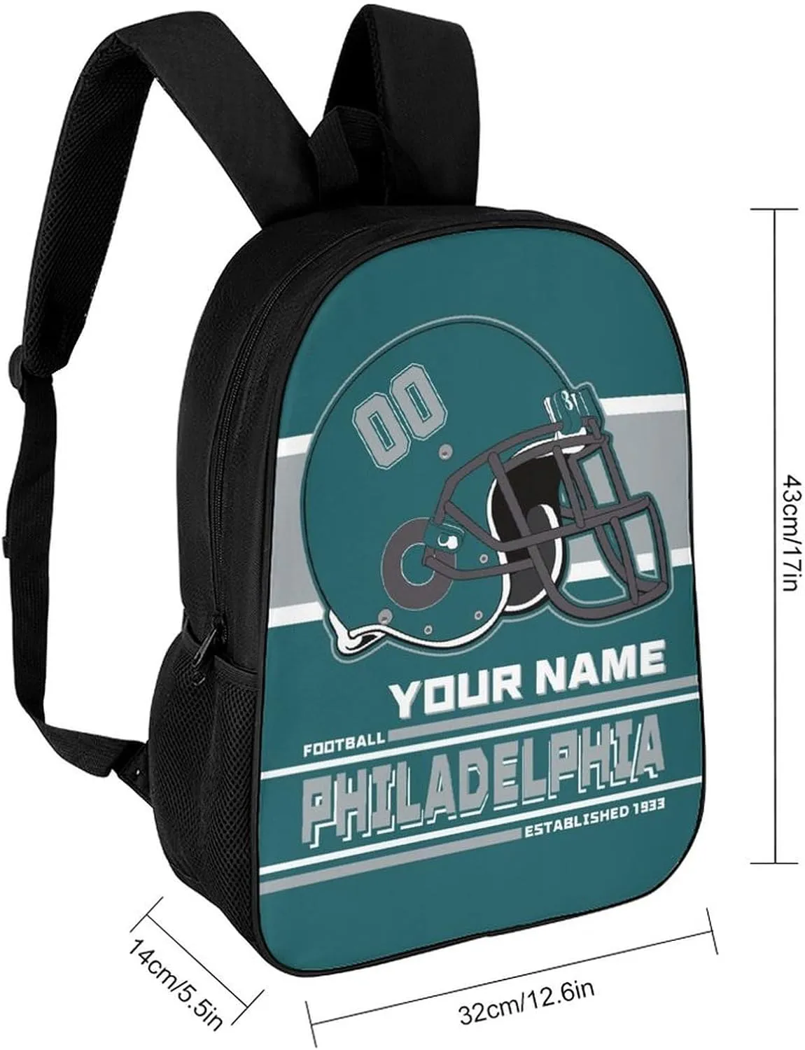 Custom Philadelphia Backpack Personalized Name Number Large Capacity Laptop Bag for School Men Women Fan Gift (17 Inch)