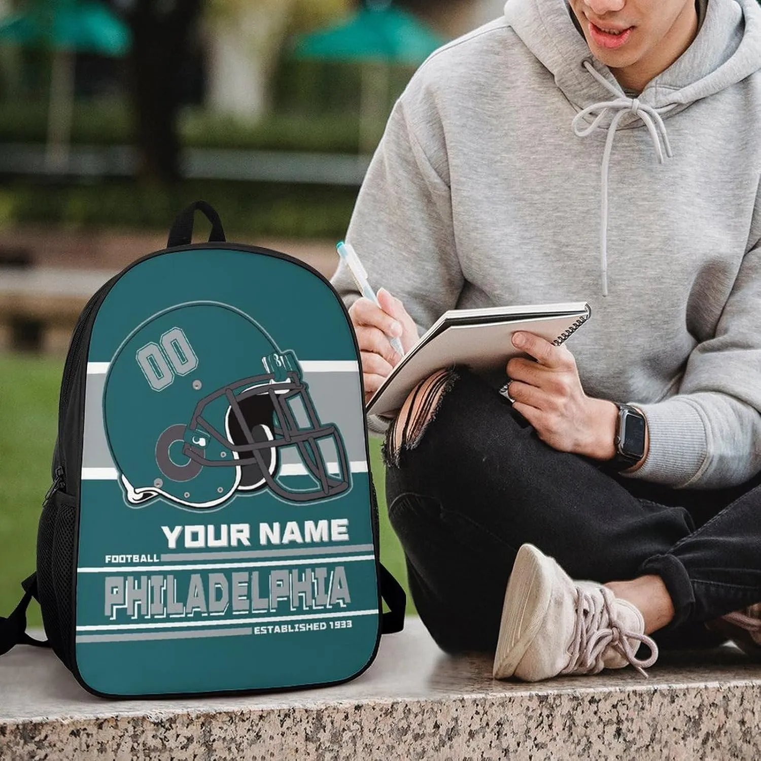 Custom Philadelphia Backpack Personalized Name Number Large Capacity Laptop Bag for School Men Women Fan Gift (17 Inch)