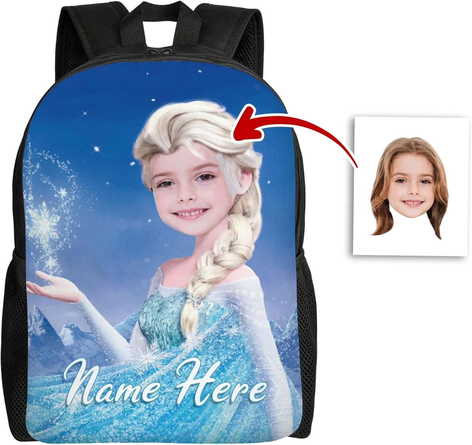 Custom Princess Backpack Add Photo and Name, Girls Personalized Princess School Bag Shoulder Bag Casual Daypack for Daughter Granddaughter Niece