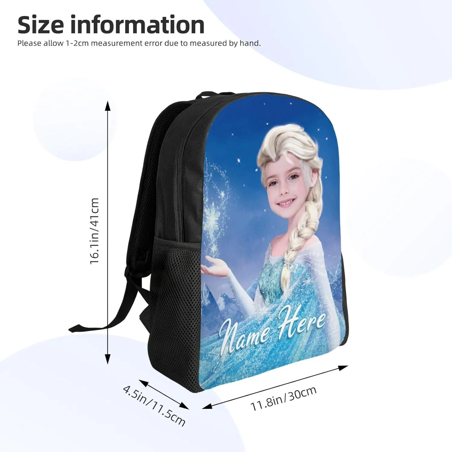 Custom Princess Backpack Add Photo and Name, Girls Personalized Princess School Bag Shoulder Bag Casual Daypack for Daughter Granddaughter Niece