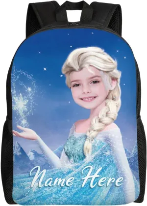 Custom Princess Backpack Add Photo and Name, Girls Personalized Princess School Bag Shoulder Bag Casual Daypack for Daughter Granddaughter Niece