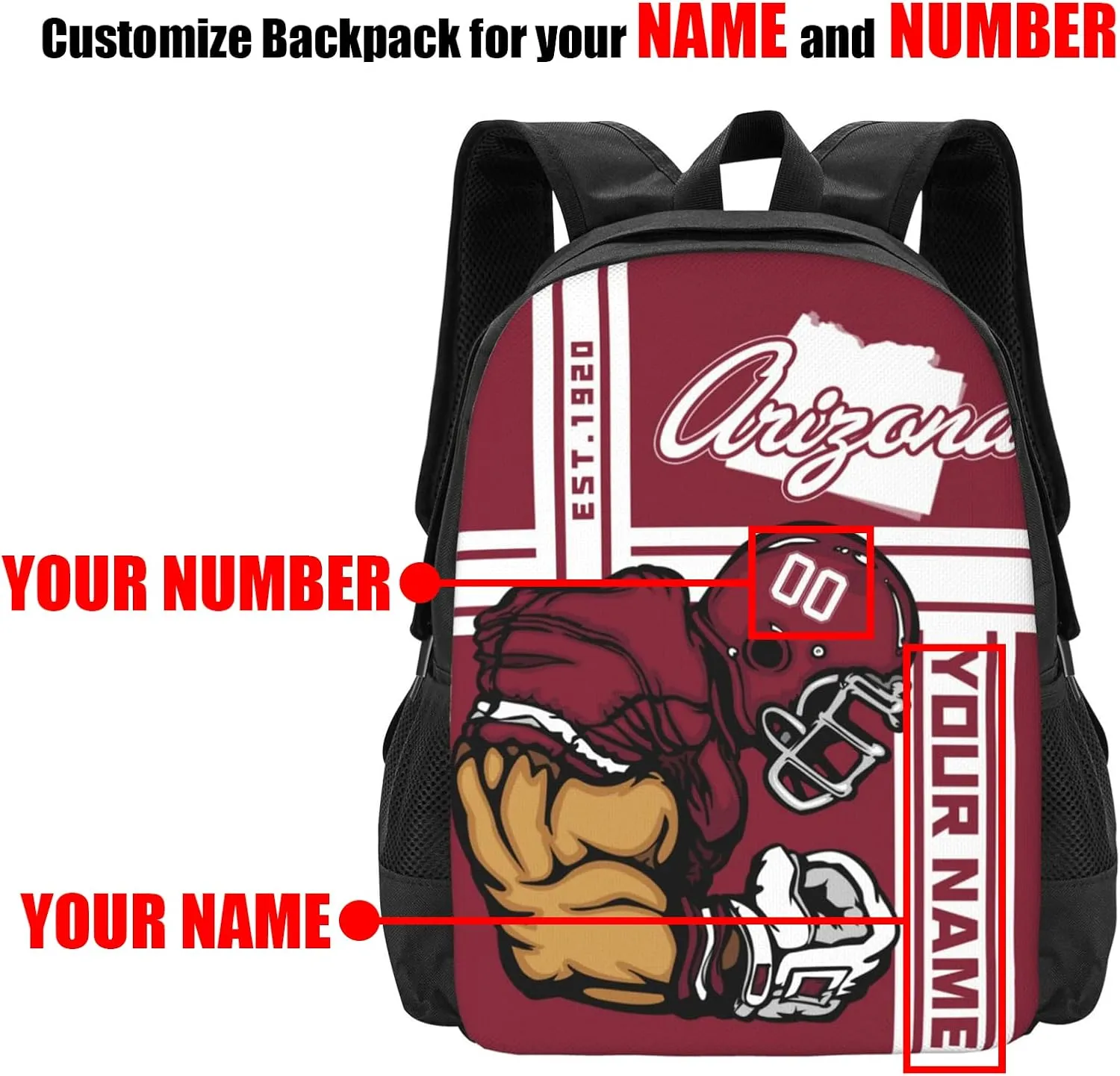 Custom Shoulder Arizona Backpack Personalized Any Name Number 17 Inch Large Capacity Laptop Bag Bookbag Gifts for Men Women