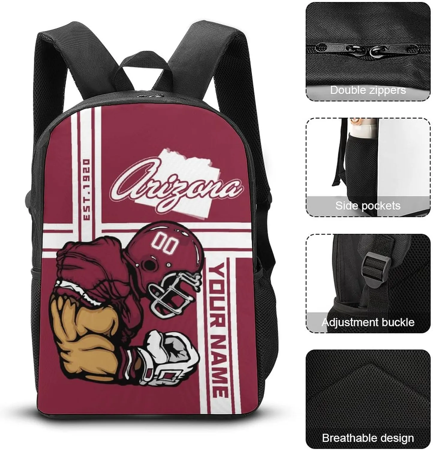 Custom Shoulder Arizona Backpack Personalized Any Name Number 17 Inch Large Capacity Laptop Bag Bookbag Gifts for Men Women