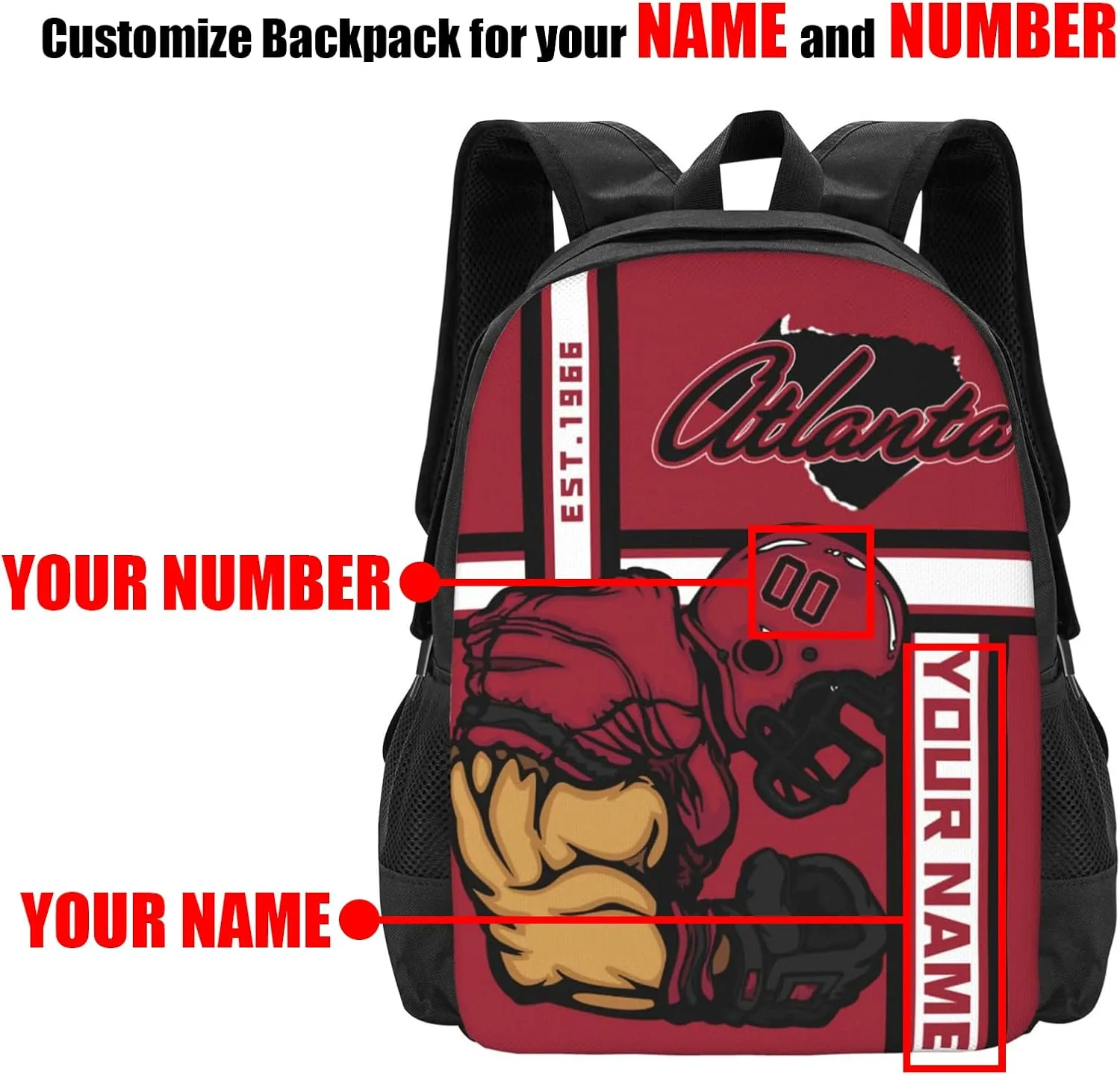 Custom Shoulder Atlanta Backpack Personalized Any Name Number 17 Inch Large Capacity Laptop Bag Bookbag Gifts for Men Women