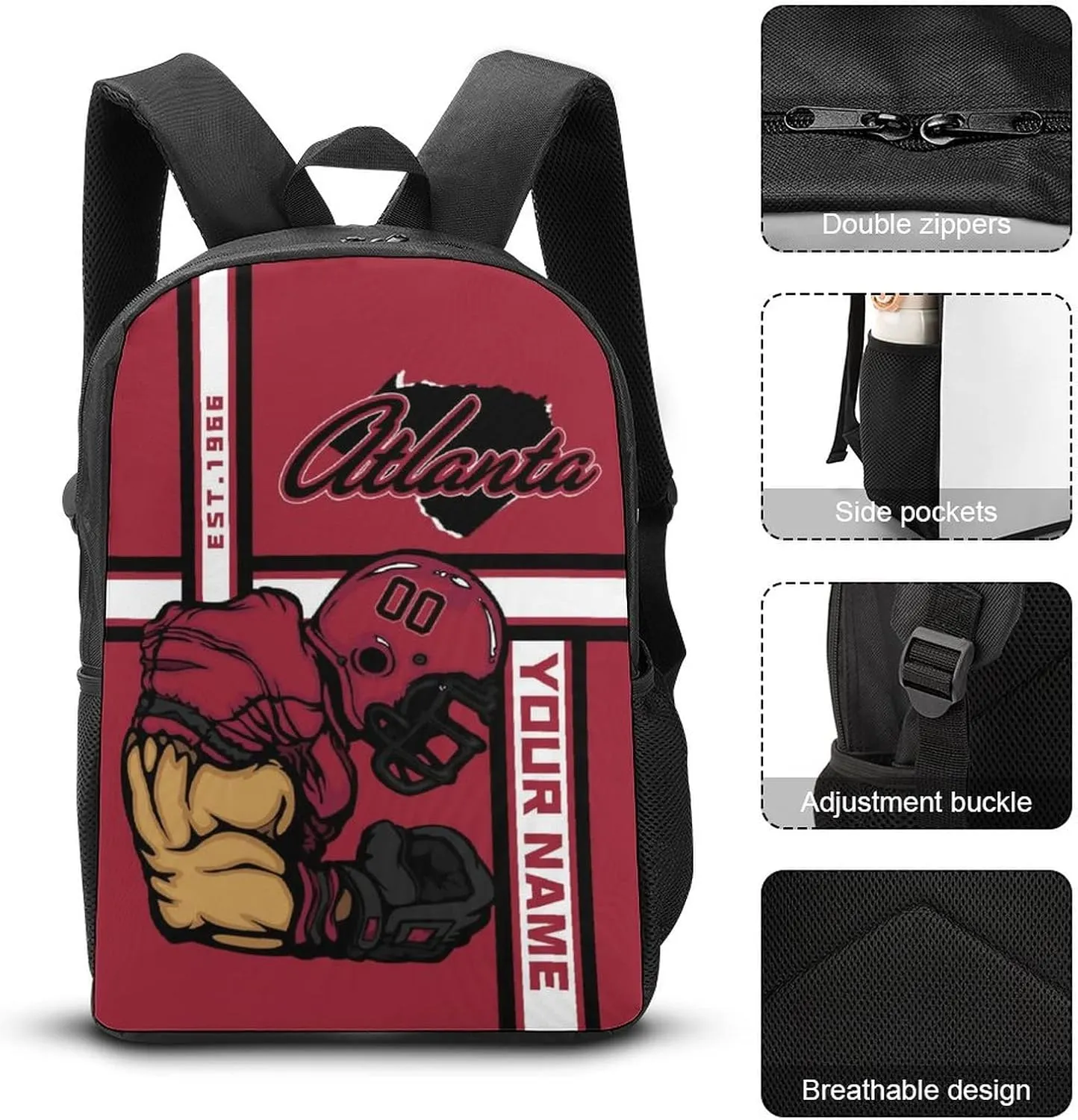 Custom Shoulder Atlanta Backpack Personalized Any Name Number 17 Inch Large Capacity Laptop Bag Bookbag Gifts for Men Women