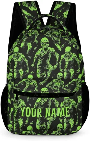 Custom Zombie Backpack for Kids Girls Boys School, 16 Inches Scary Zombies Theme Bookbag, Adjustable, Lightweight, Large Capacity, Colorful Haunted Horror Backpack