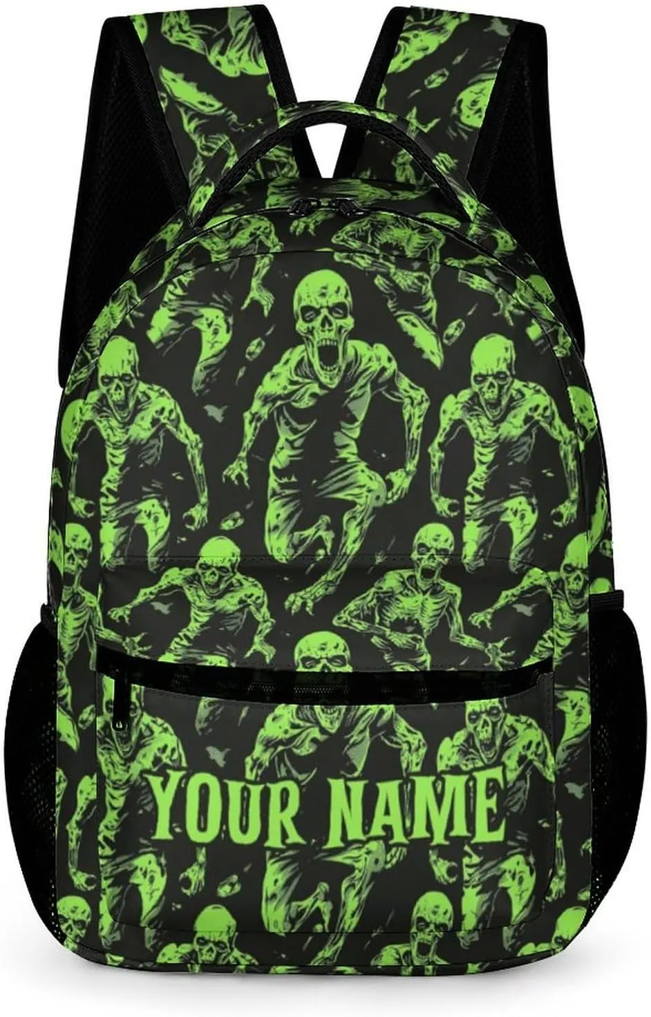 Custom Zombie Backpack for Kids Girls Boys School, 16 Inches Scary Zombies Theme Bookbag, Adjustable, Lightweight, Large Capacity, Colorful Haunted Horror Backpack