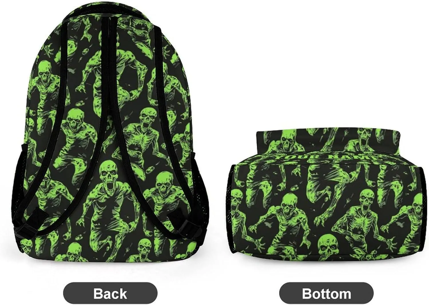Custom Zombie Backpack for Kids Girls Boys School, 16 Inches Scary Zombies Theme Bookbag, Adjustable, Lightweight, Large Capacity, Colorful Haunted Horror Backpack