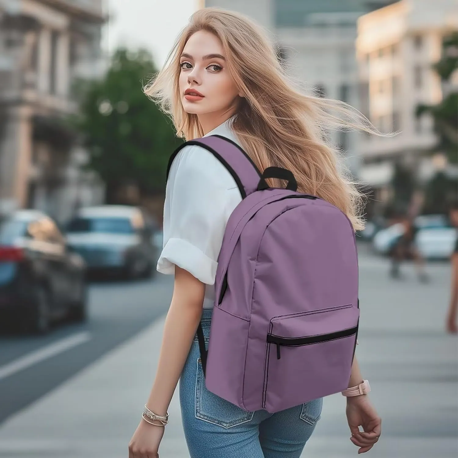 Customized All Over Print Backpack for Women & Men - 17 In Lightweight Laptop Backpack, Water Resistant College School Bookbag with Side Pockets, Trendy Travel Rucksack (Grape Purple)