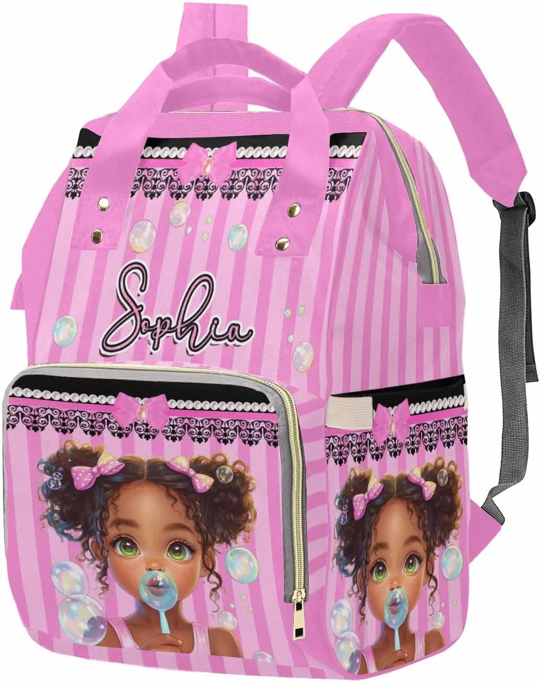 Customized Baby Bag Diaper Bag with Monogram Mommy Bag Cute Girl Colorful Bubbles, Custom Diaper Bag Backpack Waterproof Outdoor Travel Leisure for Mother's Day Father's Day
