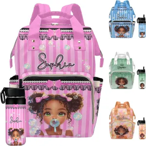 Customized Baby Bag Diaper Bag with Monogram Mommy Bag Cute Girl Colorful Bubbles, Custom Diaper Bag Backpack Waterproof Outdoor Travel Leisure for Mother's Day Father's Day
