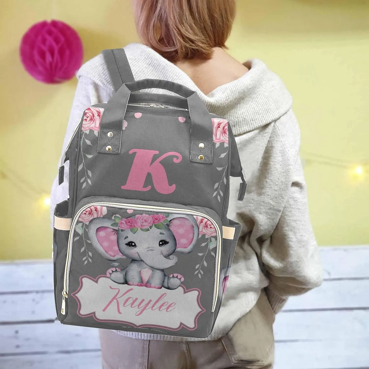 Customized Name Diaper Bag for New Mom, Personalized Multifunction Waterproof Nappy Bag Mommy Daypack for Travel Outside Use 317-9