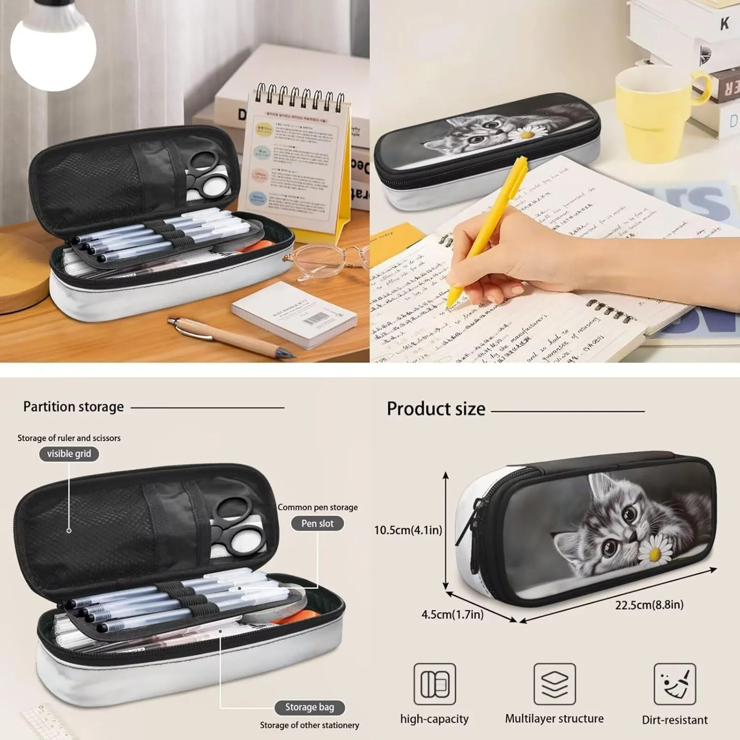 Cute 3D Cat Backpack School Bag for Kids Boys 3PCS School Backpack Large Capacity Bookbag Insulated Lunch Bag with Pencil Case for Middle School High School