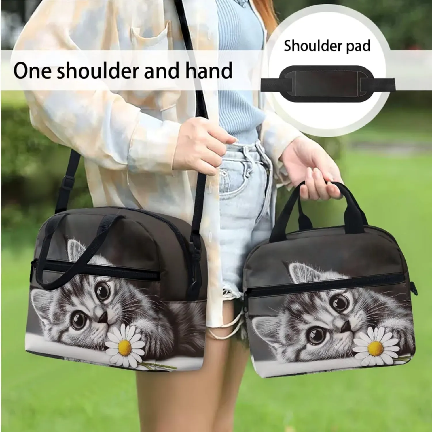 Cute 3D Cat Backpack School Bag for Kids Boys 3PCS School Backpack Large Capacity Bookbag Insulated Lunch Bag with Pencil Case for Middle School High School