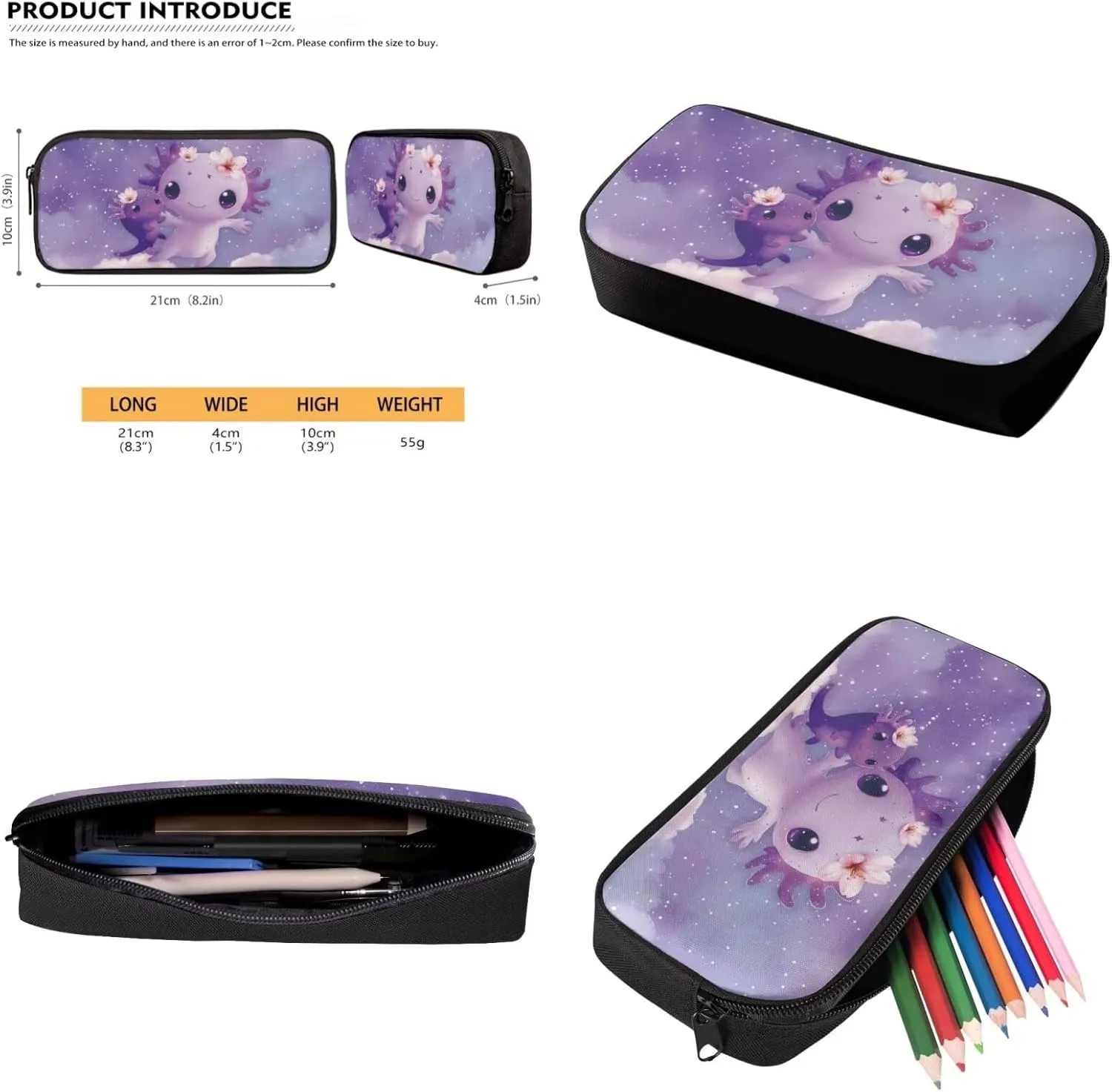 Cute Axolotl Backpack for Girls Lightweight 17 Inch Bookbag for 3rd Grade Girls Lunch Bag Pencil Case and Water Bottle Holder 4 Piece School Bag Set