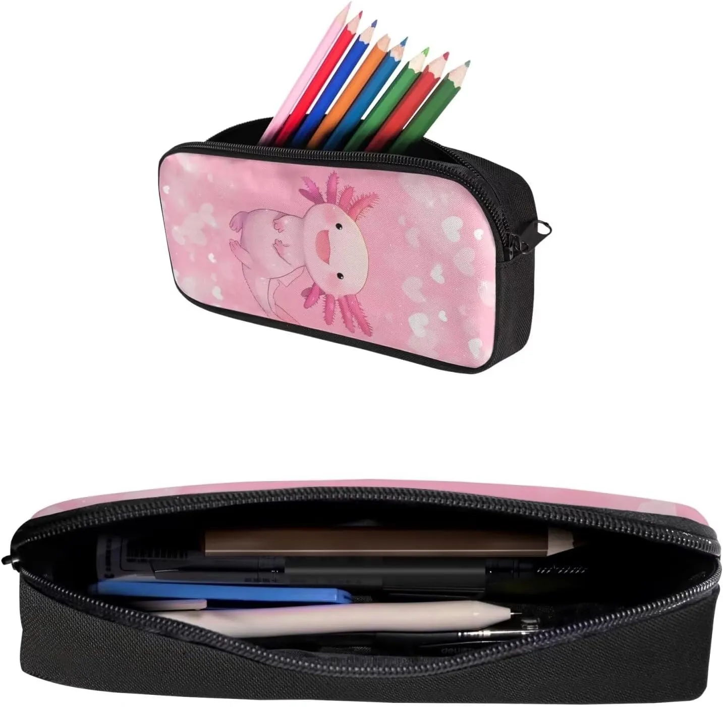 Cute Axolotl Book Bag for Girls 6-8/8-9 School Backpack With Lunch Bag Pencil Case Set 3 In 1 Elementary Primary School Bag Kids Bookbag 3Rd-6Th Grade Pink