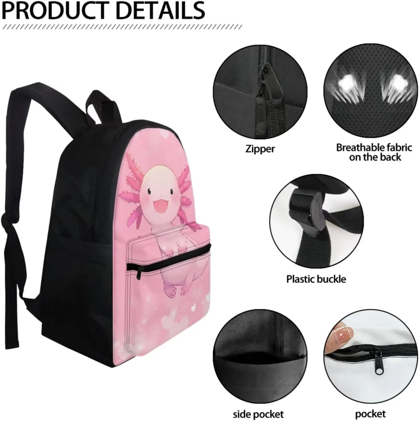 Cute Axolotl Book Bag for Girls 6-8/8-9 School Backpack With Lunch Bag Pencil Case Set 3 In 1 Elementary Primary School Bag Kids Bookbag 3Rd-6Th Grade Pink