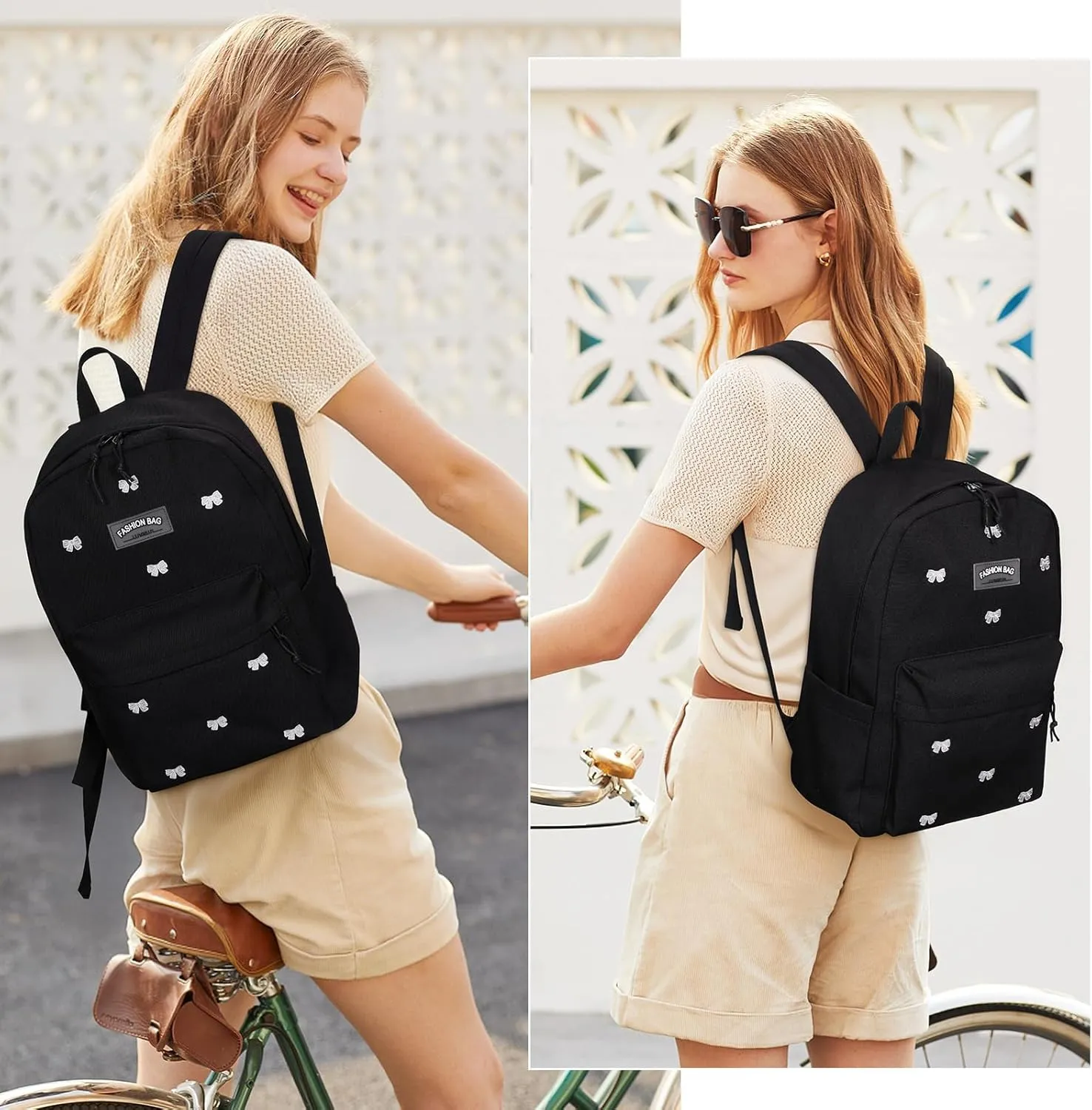 Cute Bow Backpack Aesthetic Canvas Backpack College Laptop Bag for Women Fashion Travel Daypack