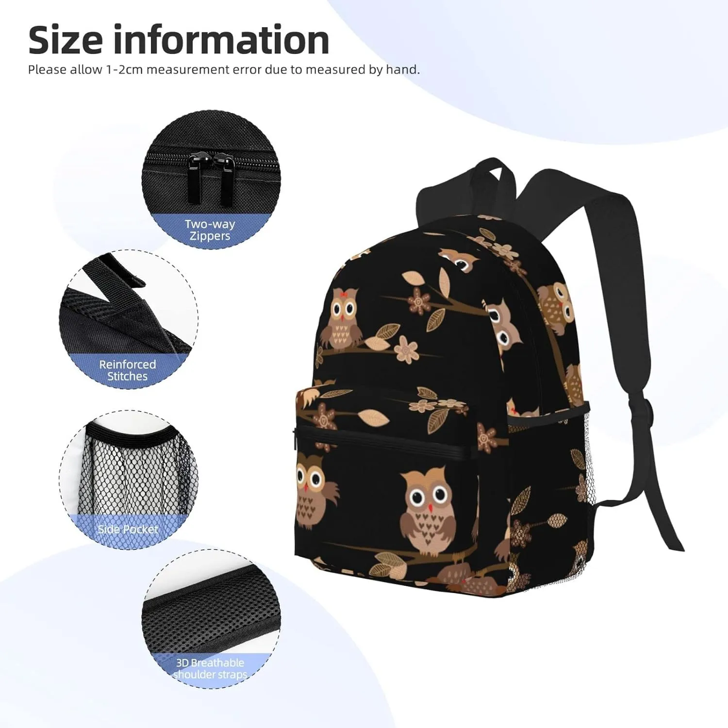 Cute Brown Cartoon Owls Print Multipurpose Casual Bag With Fashionable Travel,Work Outdoor Activities Backpack