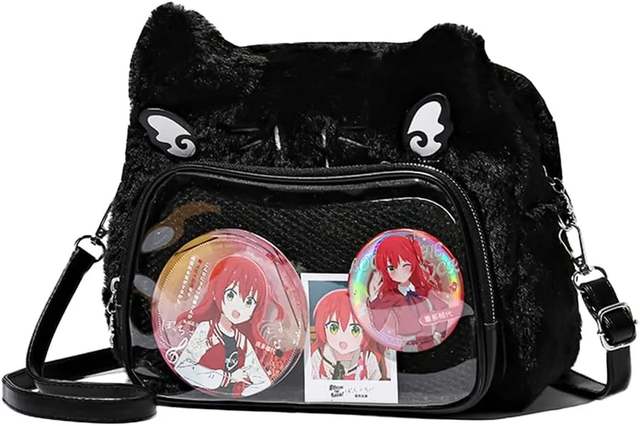 Cute Cat Ita Bag Pin Display Backpack Kawaii Furry Ita Bag Crossbody Y2k Aesthetic Shoulder Purse(Pins NOT Included)