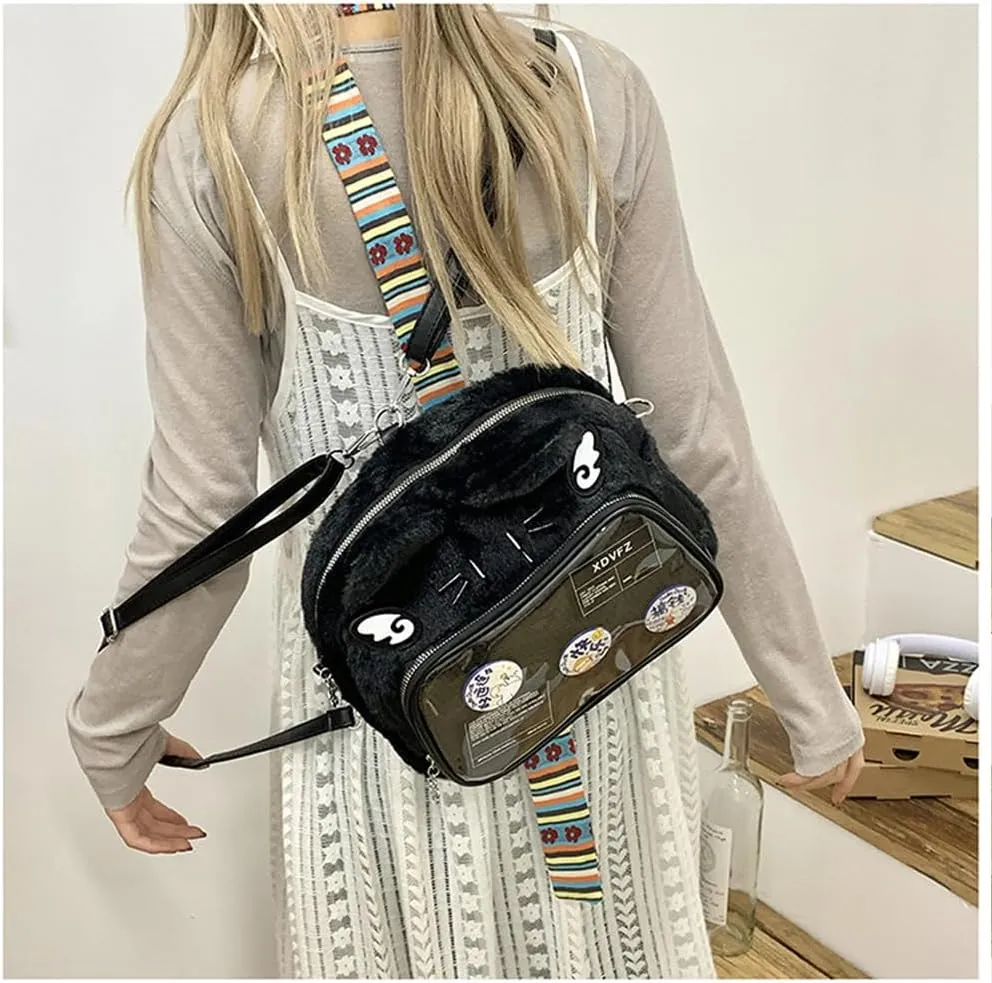 Cute Cat Ita Bag Pin Display Backpack Kawaii Furry Ita Bag Crossbody Y2k Aesthetic Shoulder Purse(Pins NOT Included)