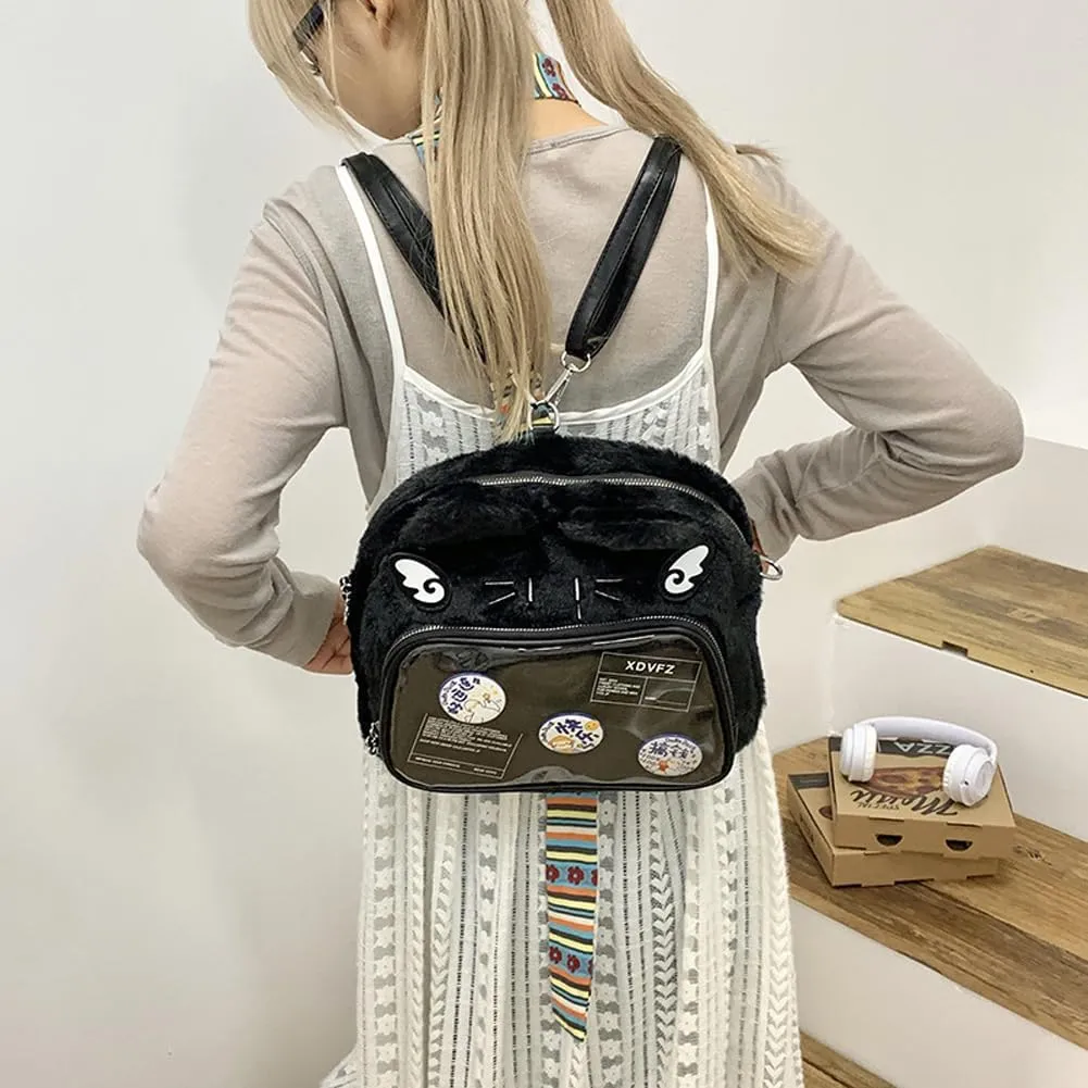 Cute Cat Ita Bag Pin Display Backpack Kawaii Furry Ita Bag Crossbody Y2k Aesthetic Shoulder Purse(Pins NOT Included)